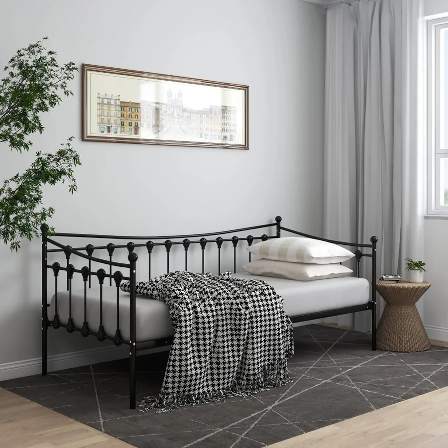Cadre de canapé-lit sans matelas noir métal 90x200 cm - 9