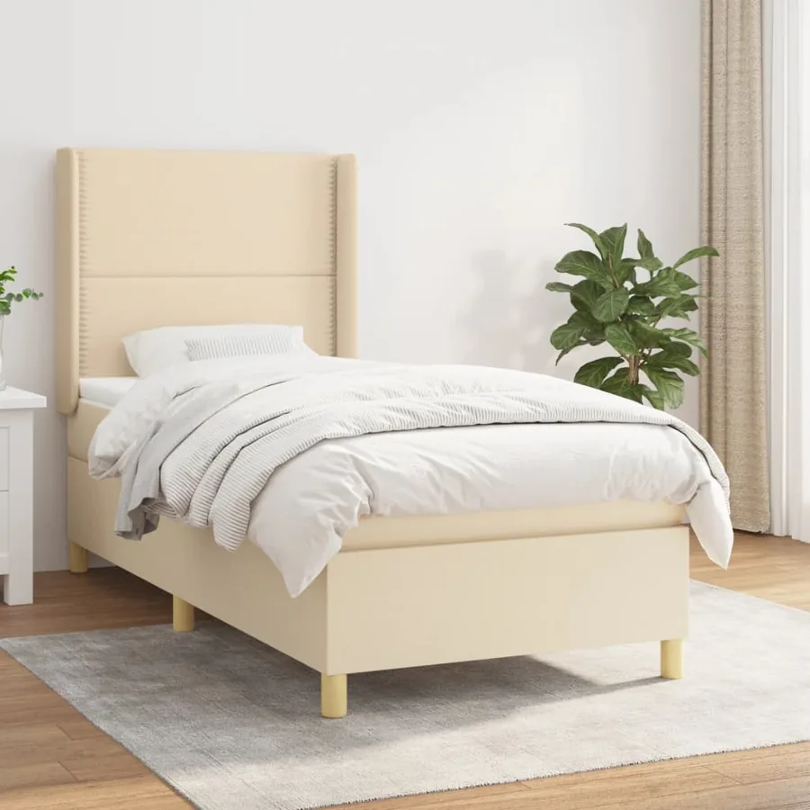 Sommier à lattes de lit et matelas Crème 90x190 cm Tissu