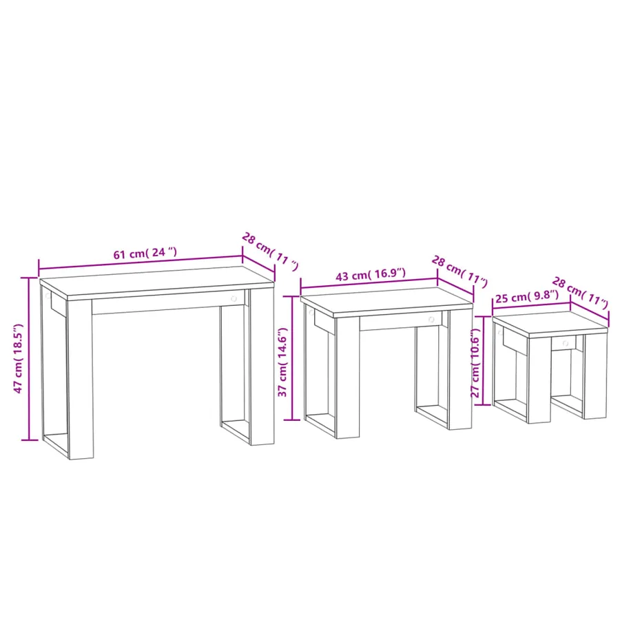 Tables gigognes 3 pcs Chêne marron Bois d'ingénierie - 11