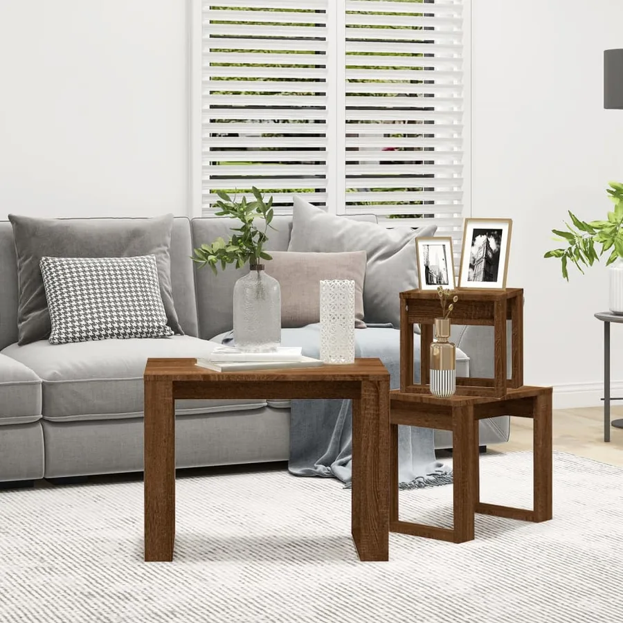 Tables gigognes 3 pcs Chêne marron Bois d'ingénierie - 3