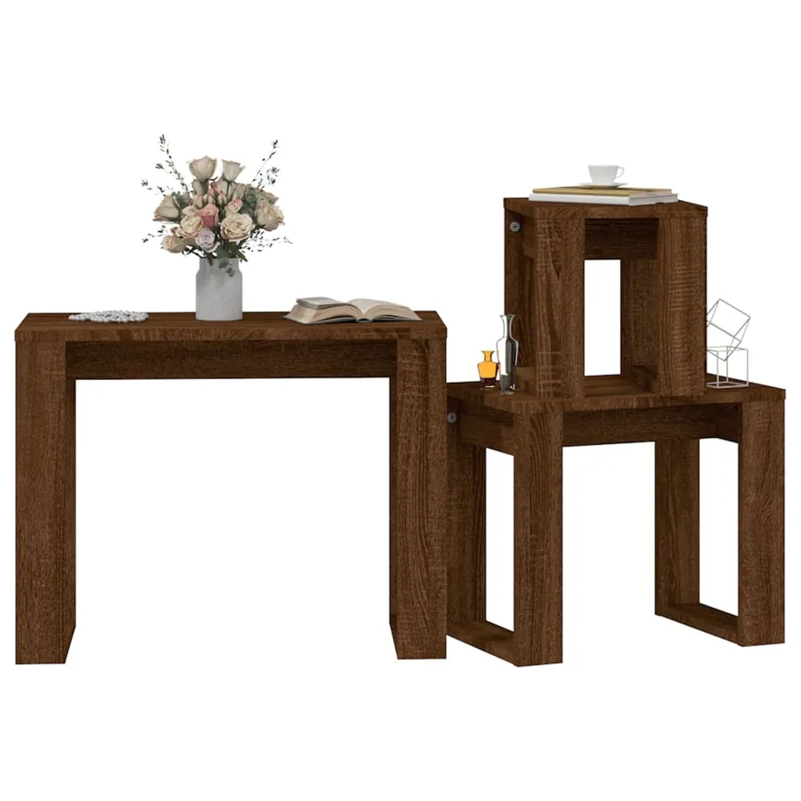 Tables gigognes 3 pcs Chêne marron Bois d'ingénierie - 4