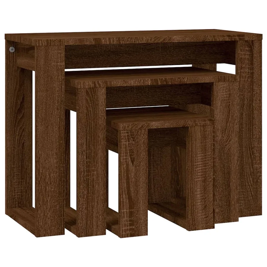 Tables gigognes 3 pcs Chêne marron Bois d'ingénierie - 7