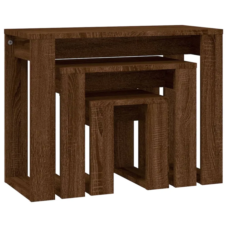 Tables gigognes 3 pcs Chêne marron Bois d'ingénierie - 8
