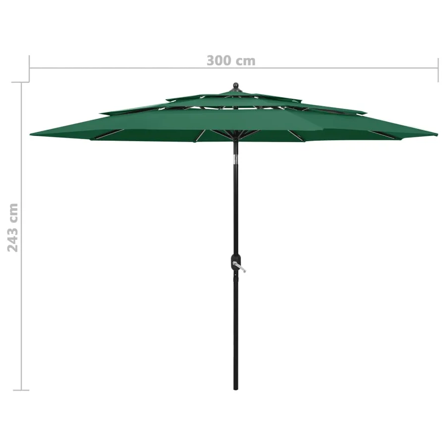 Parasol de jardin à 3 niveaux avec mât en aluminium vert 3 m - 8