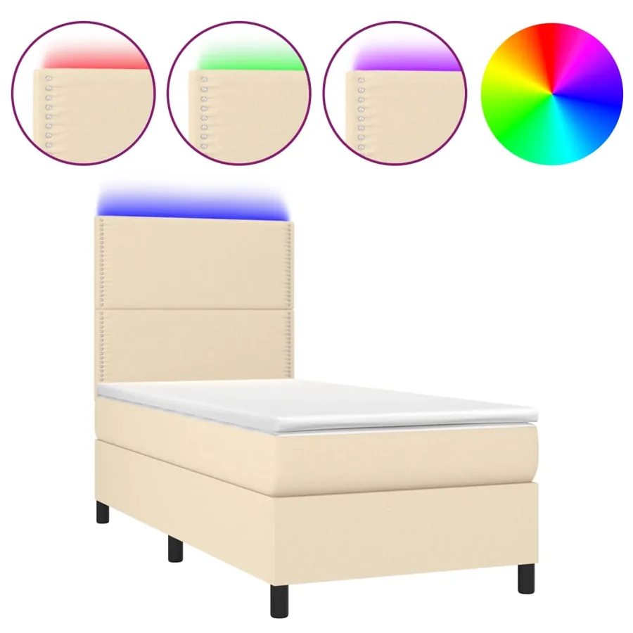 Sommier à lattes de lit et matelas et LED Crème 90x190 cm Tissu - 2