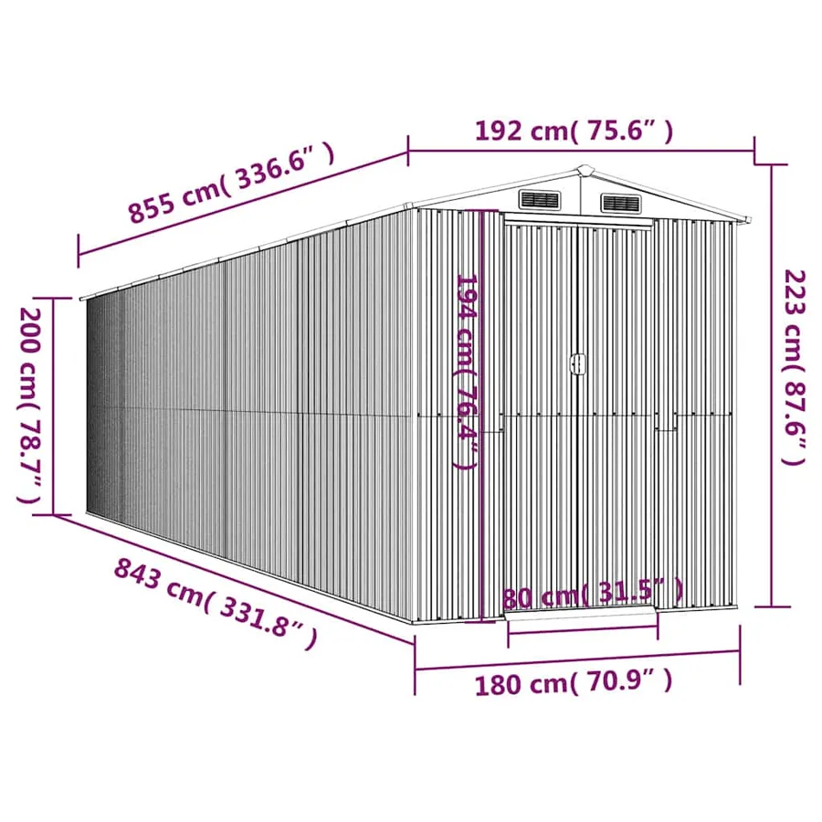Abri de jardin Vert 192x855x223 cm Métal galvanisé - 8