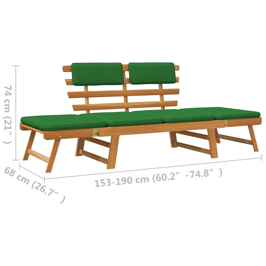 Banc de jardin avec coussins 2-en-1 190 cm Bois solide d'acacia - 10