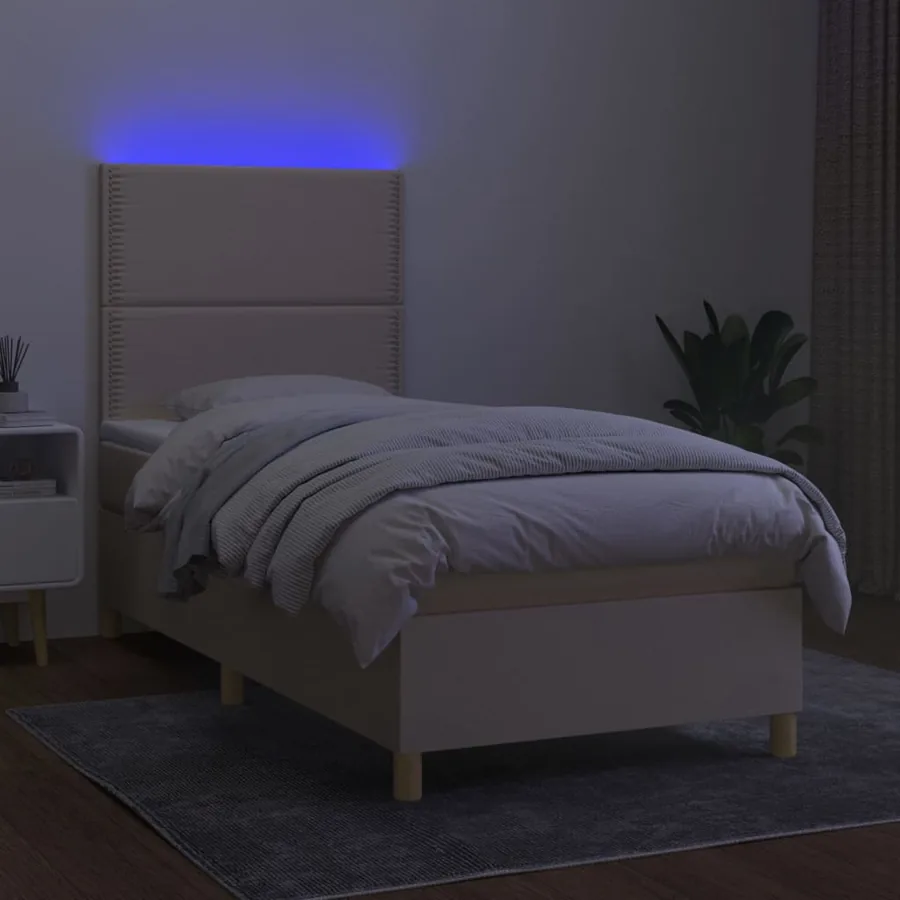 Sommier à lattes de lit et matelas et LED Crème 90x200 cm Tissu - 4