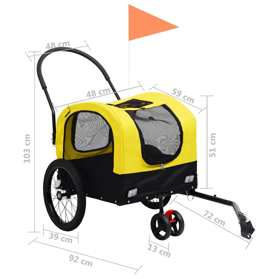 Remorque de vélo pour chiens et poussette 2-en-1 jaune et noir - 11