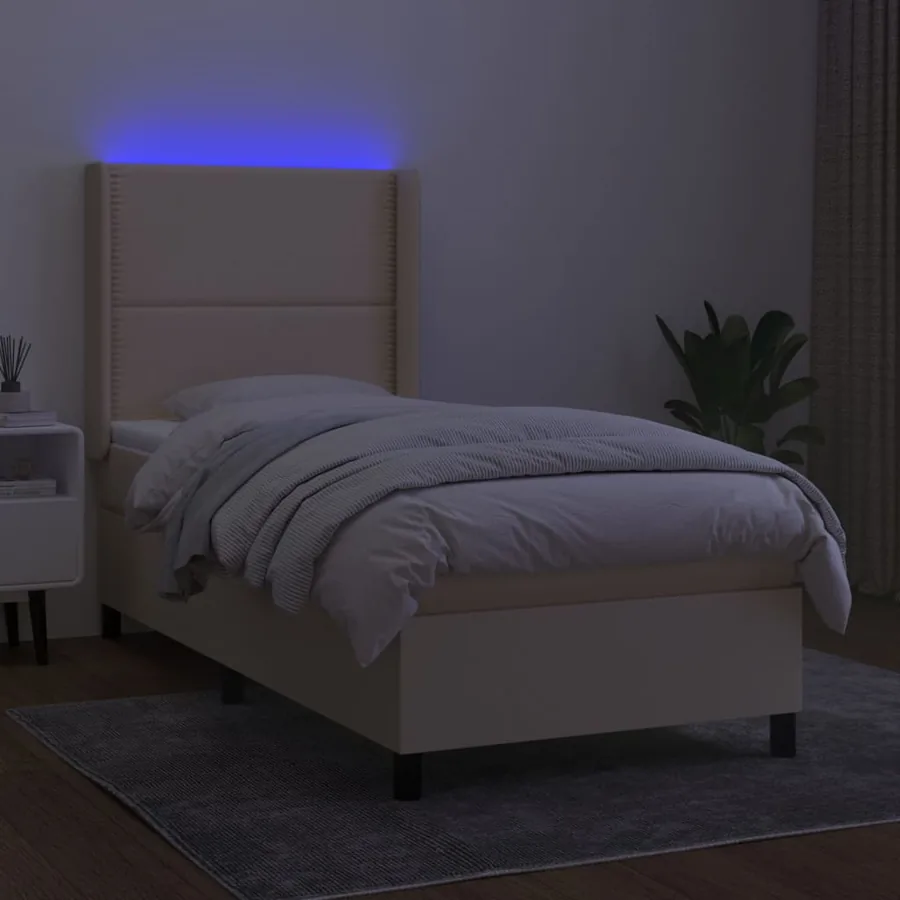 Sommier à lattes de lit matelas LED Crème 90x200 cm Tissu - 3