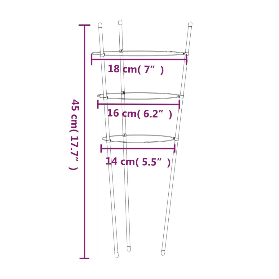 Supports pour plantes de jardin 3 anneaux 5pcs Vert 45 cm Acier - 8