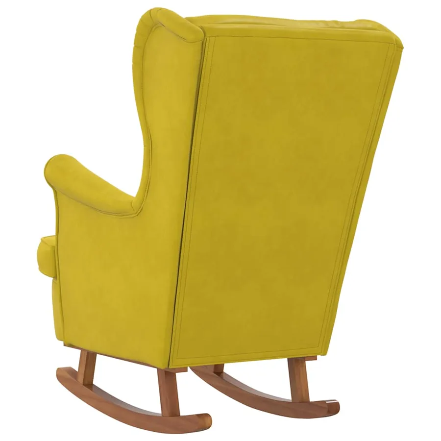Fauteuil à bascule à oreilles en velours jaune bois massif - 6