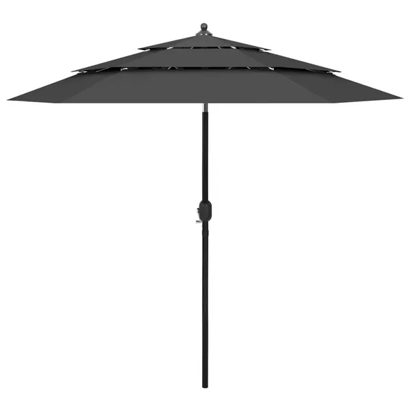 Parasol de jardin à 3 niveaux avec mât en aluminium anthracite