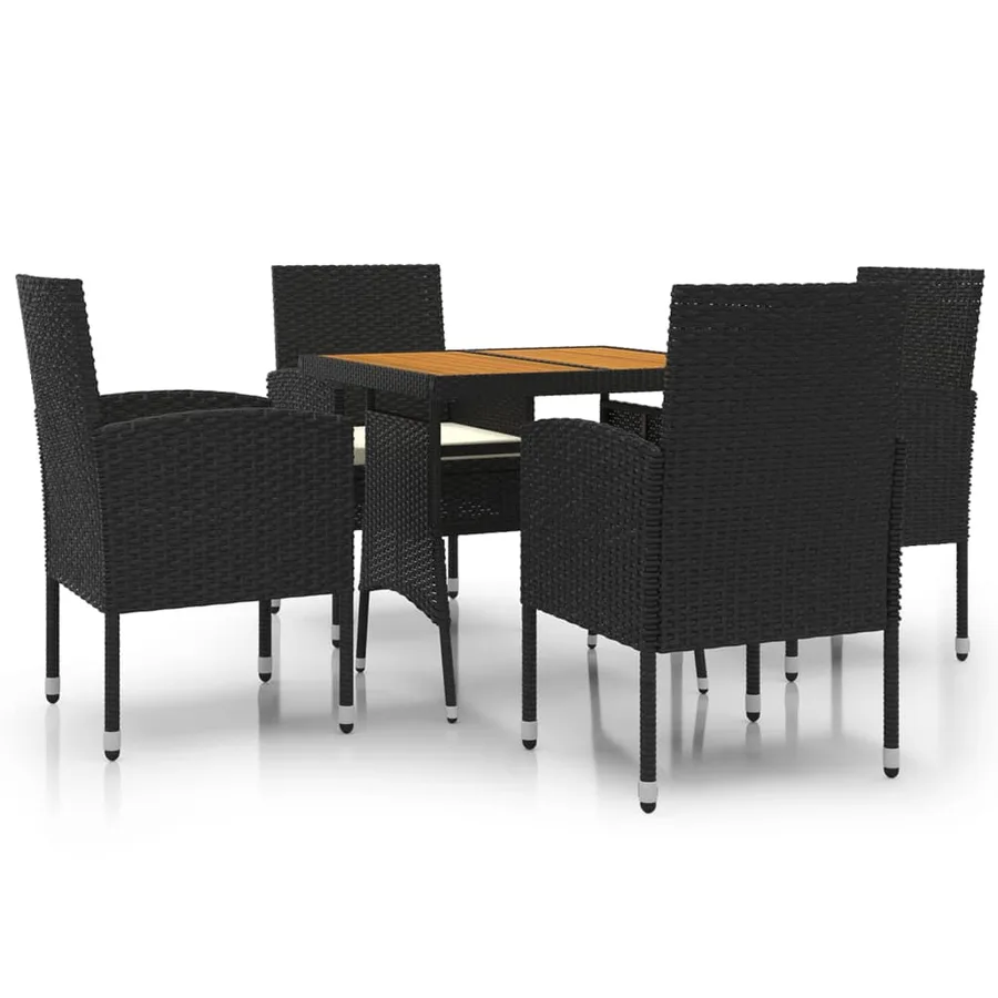 Ensemble à manger d'extérieur 5 pcs Résine tressée Noir - 2