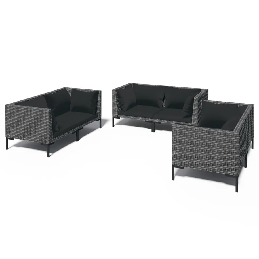 Salon de jardin 6 pcs avec coussins Résine tressée Gris foncé - 2