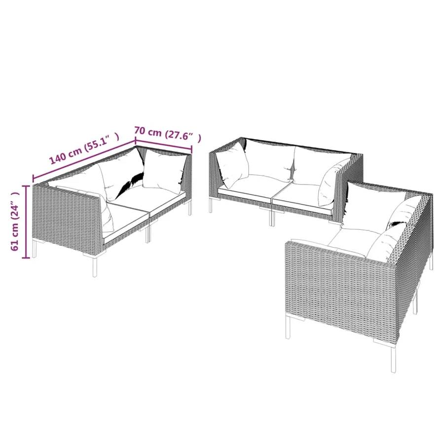Salon de jardin 6 pcs avec coussins Résine tressée Gris foncé - 5