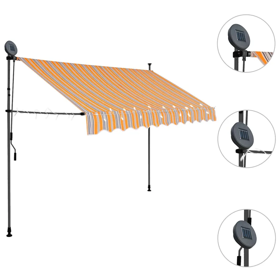 Auvent manuel rétractable avec LED 300 cm Jaune et bleu - 3