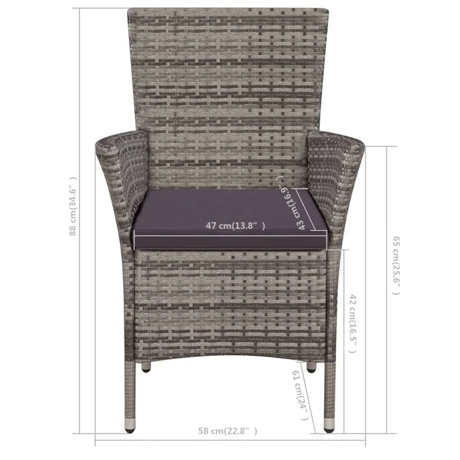 Mobilier de bistro 3 pcs Résine tressée Gris - 5