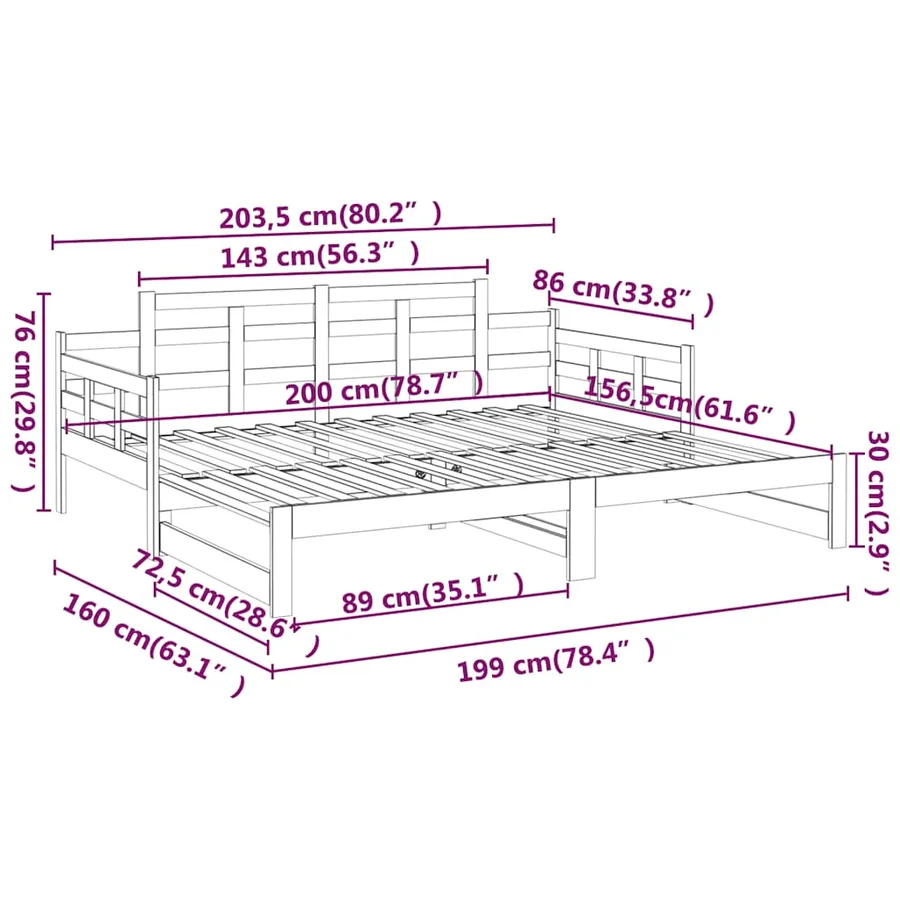 Lit coulissant sans matelas blanc bois de pin solide - 14