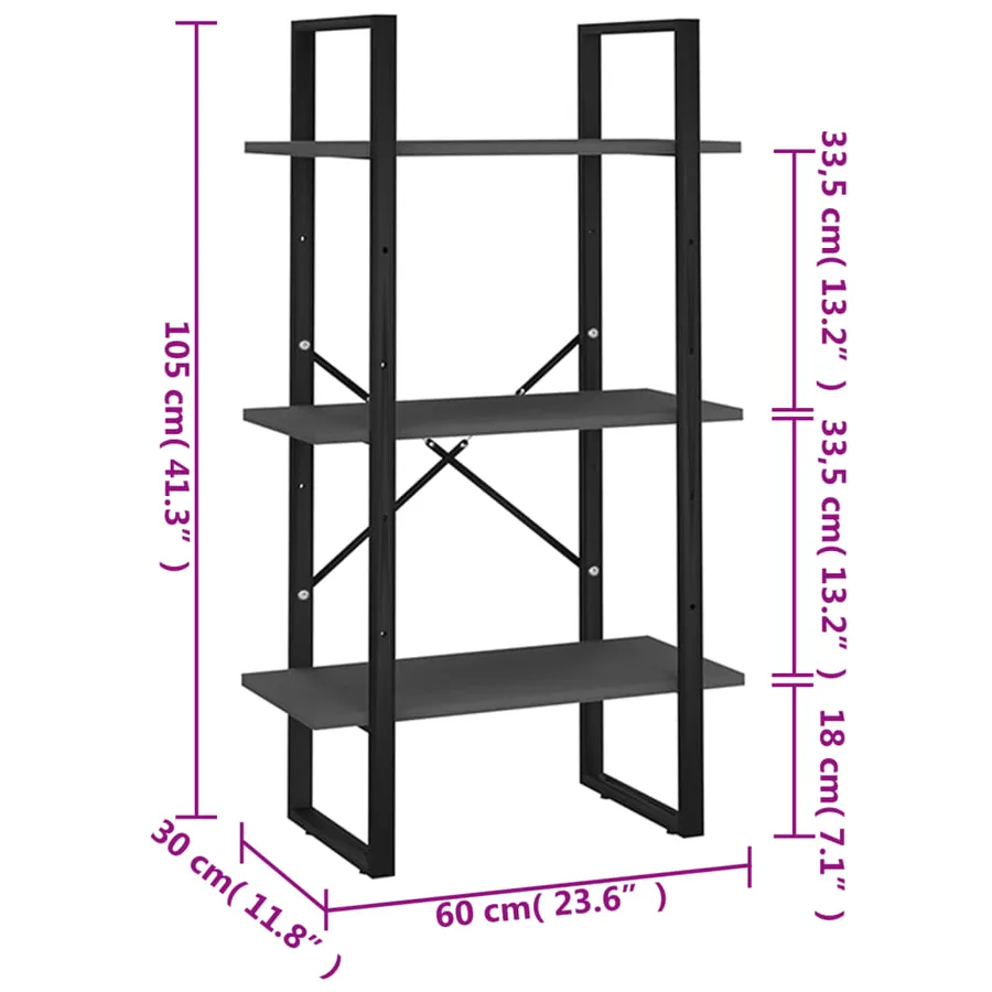 Étagère de rangement gris 60x30x105 cm bois d'ingénierie - 7