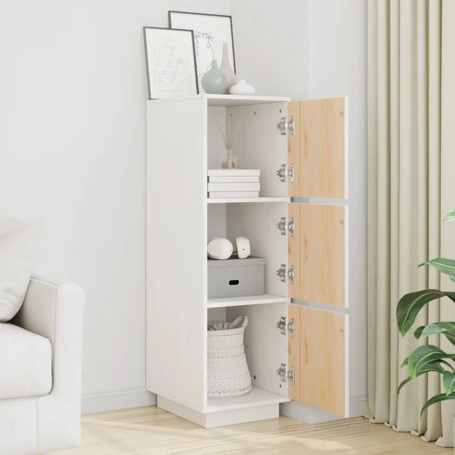 Buffet haut Blanc 34x40x108,5 cm Bois massif de pin - 3