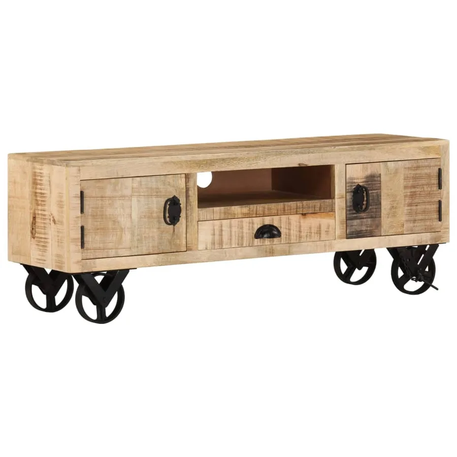 Meuble TV avec roues 110x30x37 cm Bois de manguier brut - 10