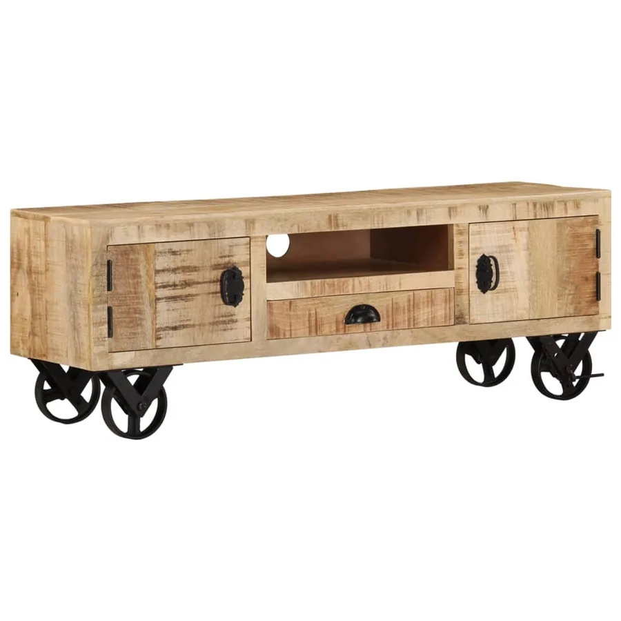 Meuble TV avec roues 110x30x37 cm Bois de manguier brut - 12