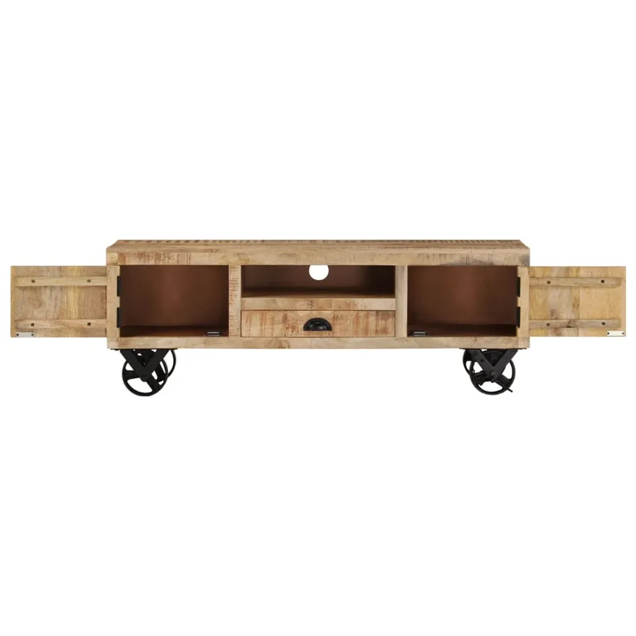 Meuble TV avec roues 110x30x37 cm Bois de manguier brut - 5