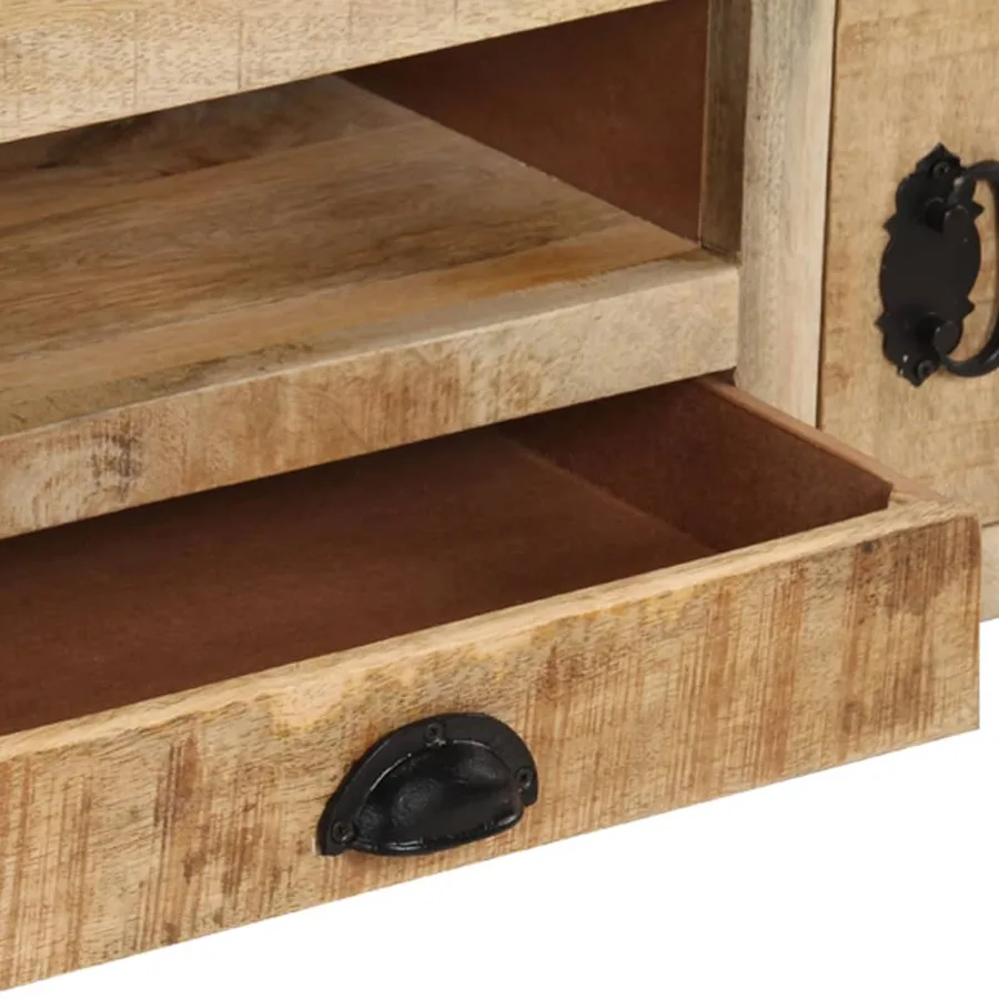 Meuble TV avec roues 110x30x37 cm Bois de manguier brut - 7