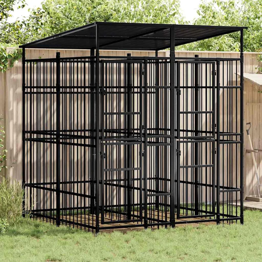 Chenil d'extérieur avec toit pour chiens Acier 3,69 m²