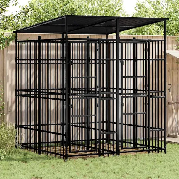 Chenil d'extérieur avec toit pour chiens Acier 3,69 m²