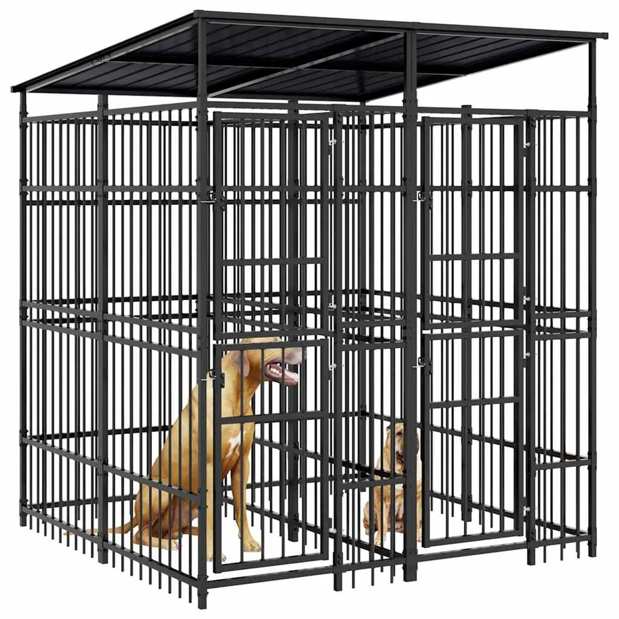 Chenil d'extérieur avec toit pour chiens Acier 3,69 m² - 4