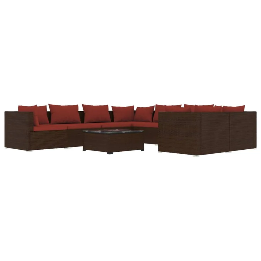 Salon de jardin 9 pcs avec coussins Résine tressée Marron - 2