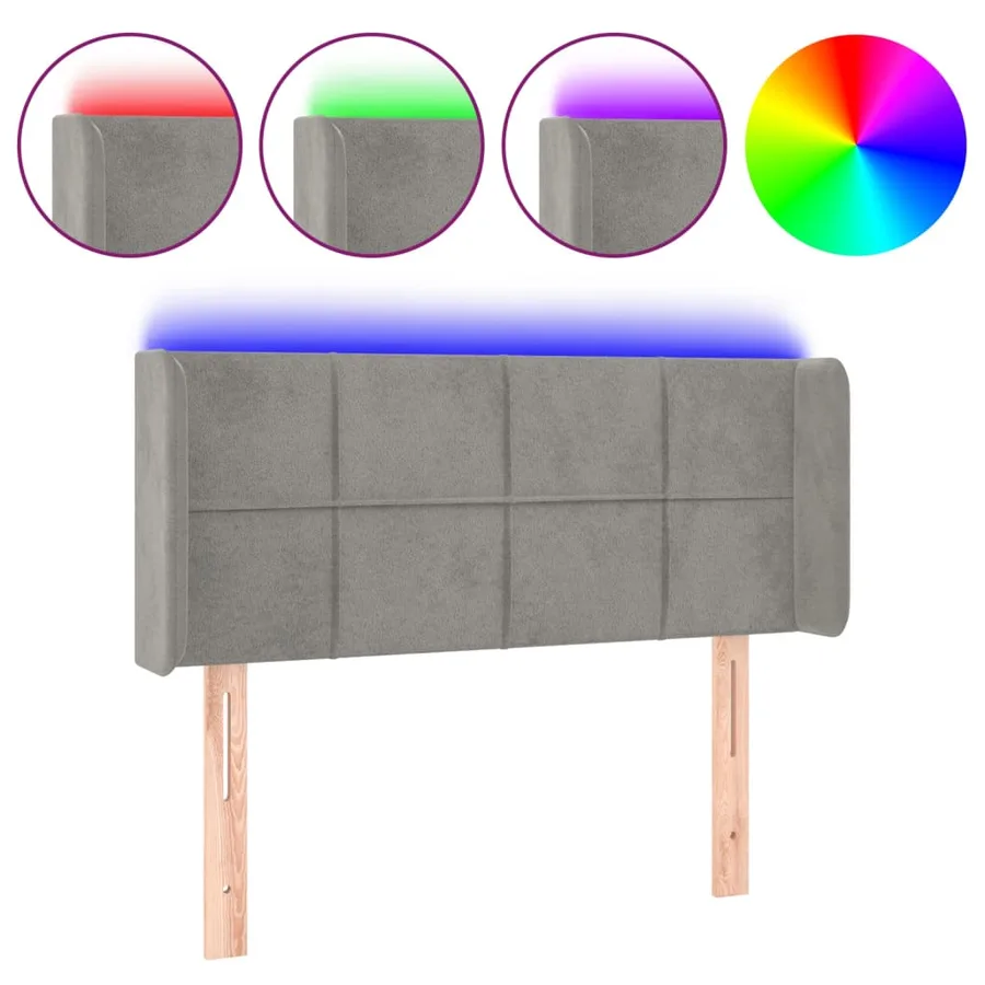 Tête de lit à LED Gris clair 103x16x78/88 cm Velours - 2