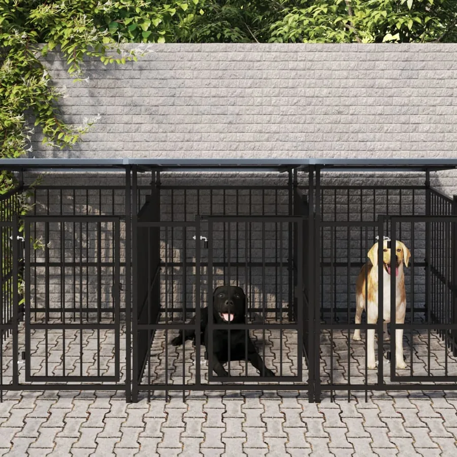 Chenil d'extérieur avec toit pour chiens Acier 9,38 m²