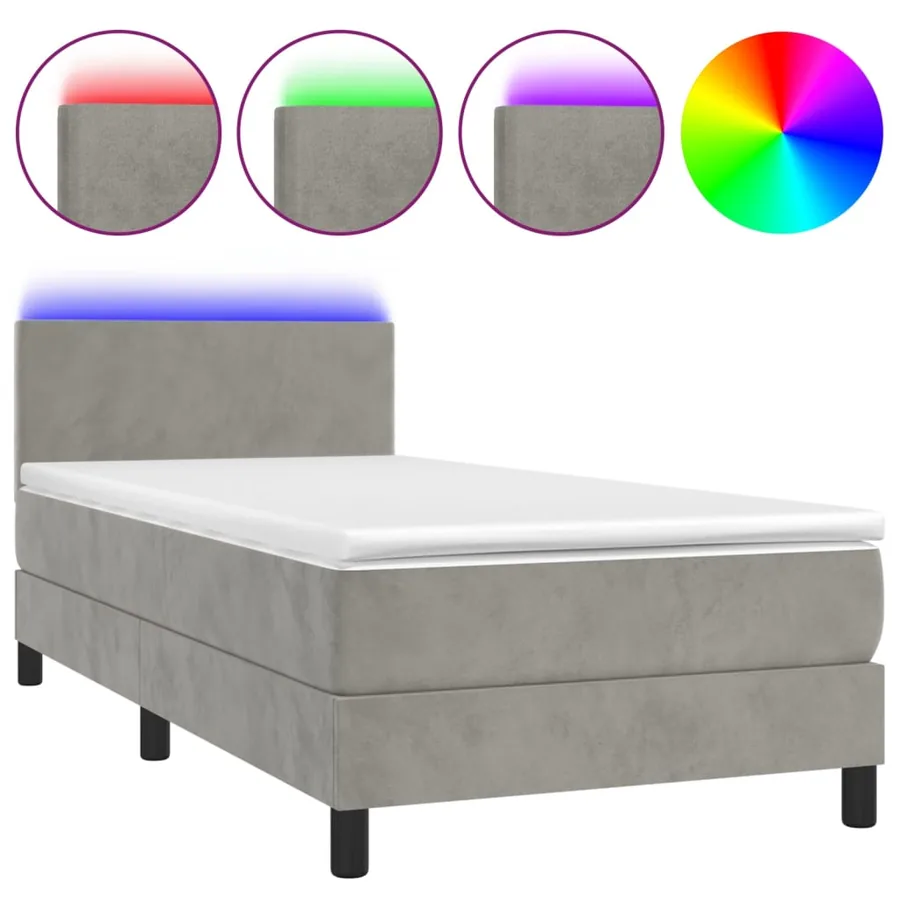 Sommier à lattes de lit avec matelas LED Gris clair 100x200 cm - 2