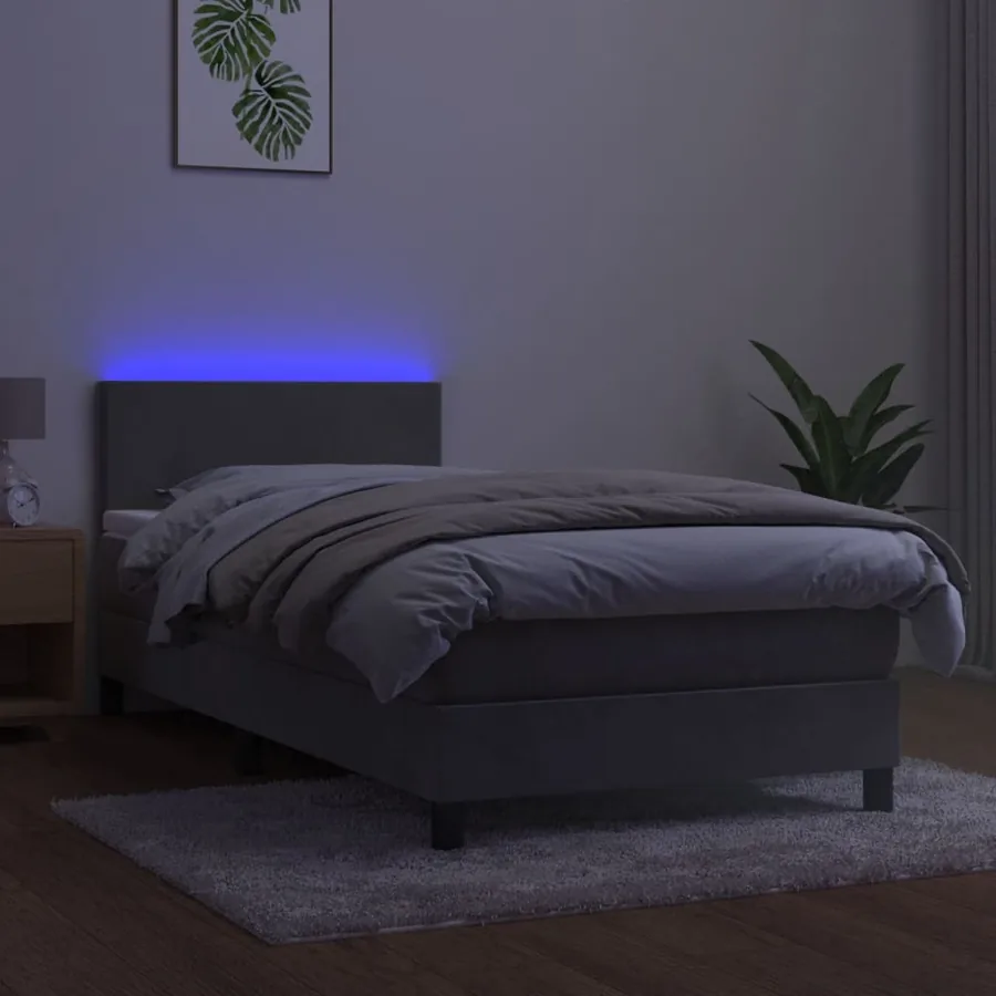 Sommier à lattes de lit avec matelas LED Gris clair 100x200 cm - 4