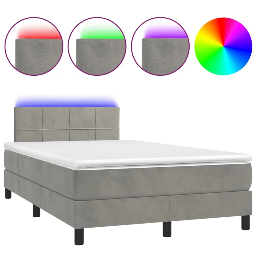 Sommier à lattes de lit avec matelas LED Gris clair 120x200 cm - 2