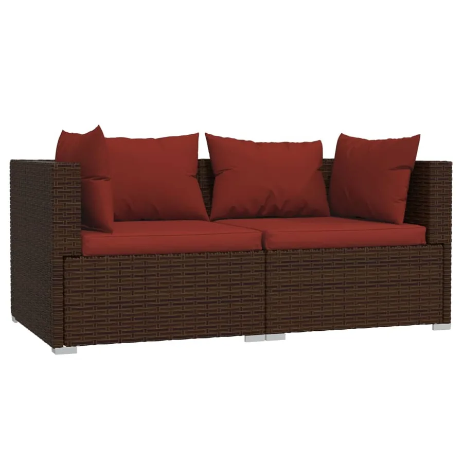Salon de jardin 3 pcs avec coussins Marron Résine tressée - 3