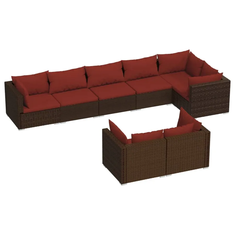 Salon de jardin avec coussins 8 pcs marron résine tressée - 2