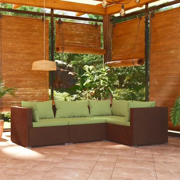 Salon de jardin 4 pcs avec coussins Résine tressée Marron