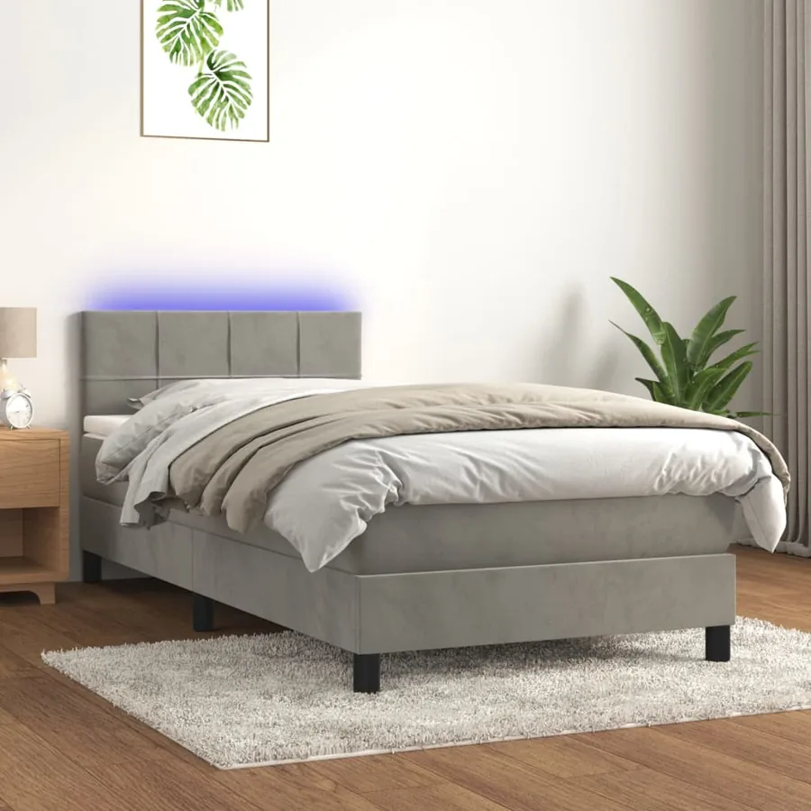 Sommier à lattes de lit avec matelas LED Gris clair 100x200 cm