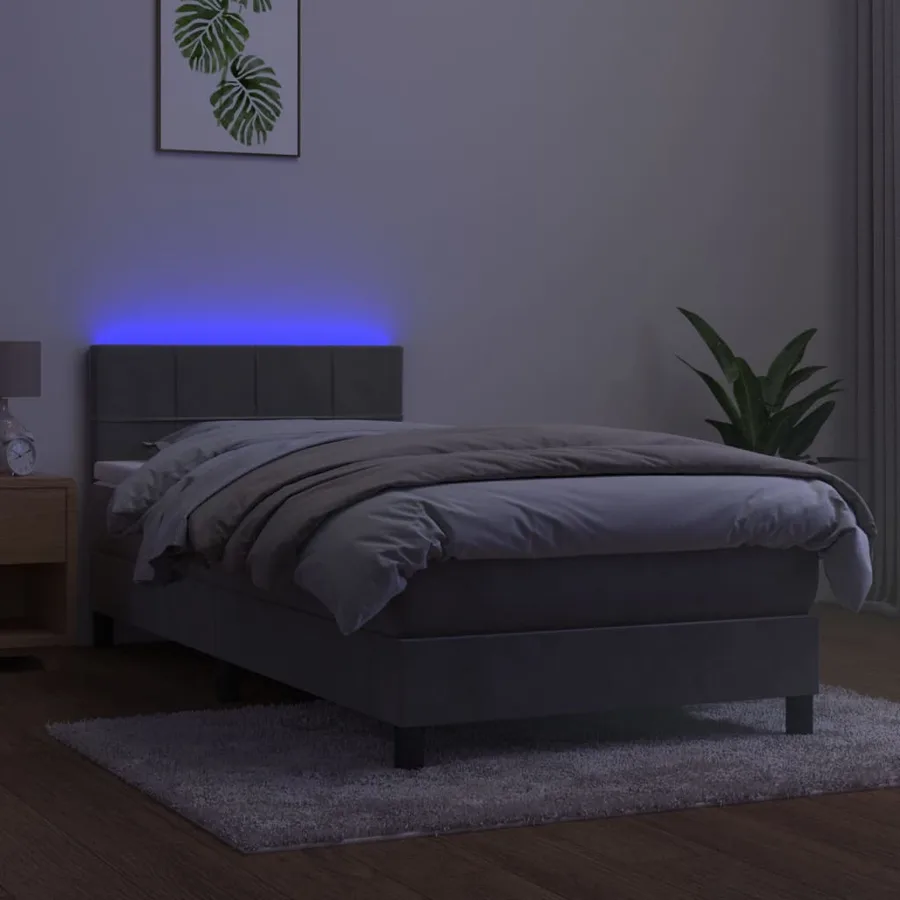 Sommier à lattes de lit avec matelas LED Gris clair 100x200 cm - 3