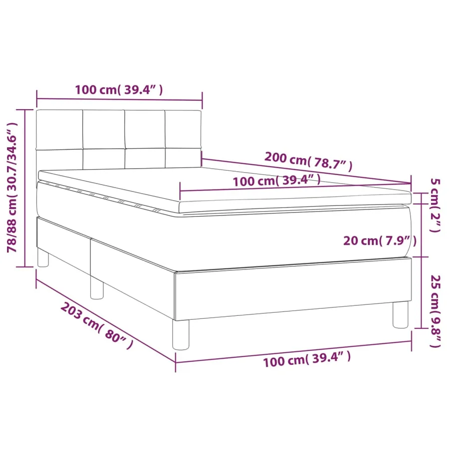 Sommier à lattes de lit avec matelas LED Gris clair 100x200 cm - 8