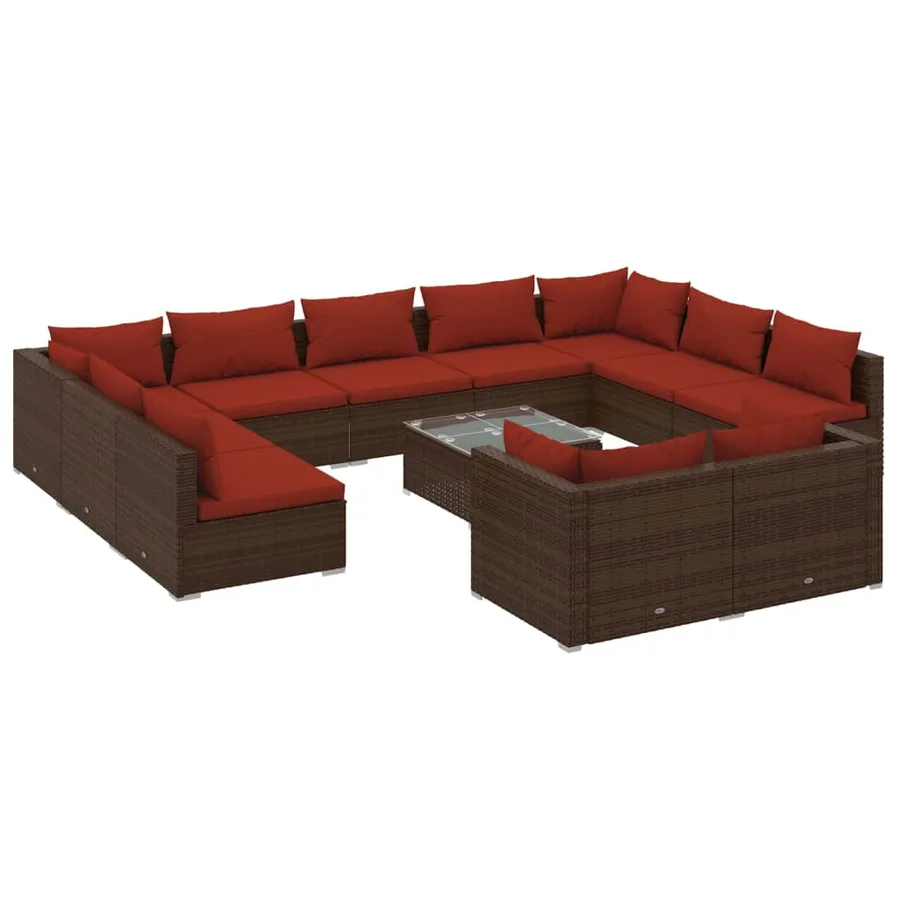 Salon de jardin 12 pcs avec coussins Marron Résine tressée - 2