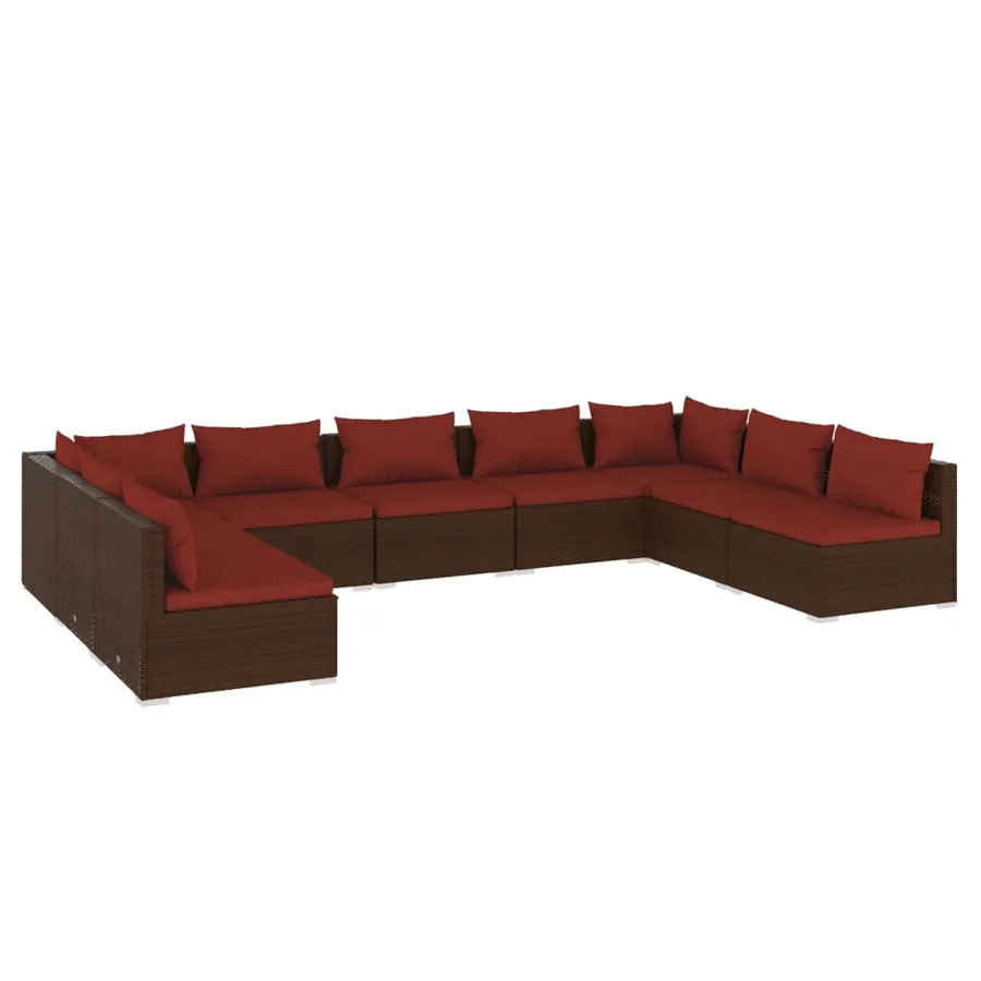 Salon de jardin 9 pcs avec coussins Résine tressée Marron - 2