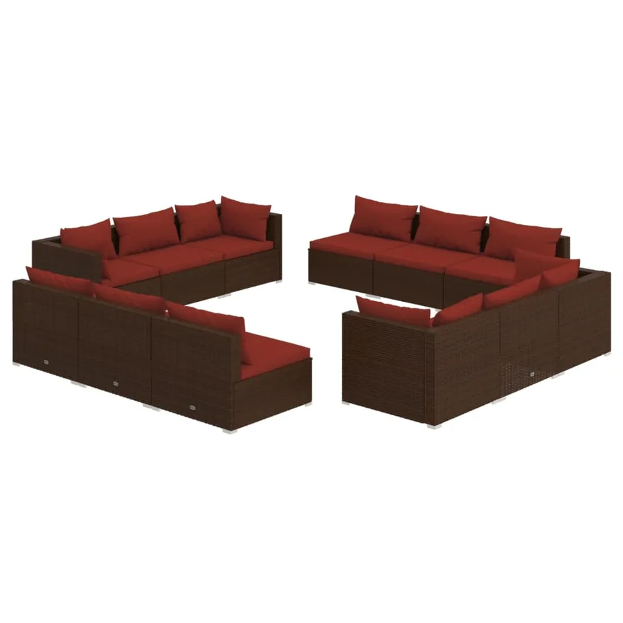 Salon de jardin 12 pcs avec coussins Résine tressée Marron - 2