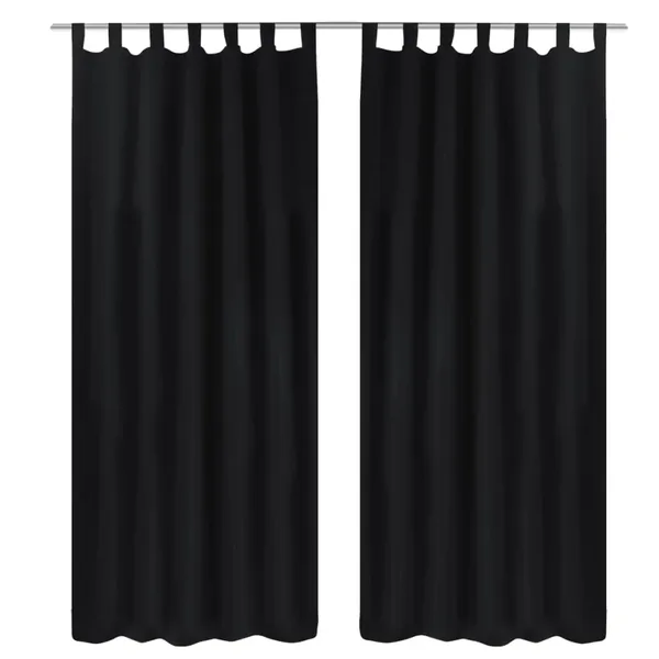 2 pcs Rideau à Passant Micro Satin Noir 140 x 245 cm