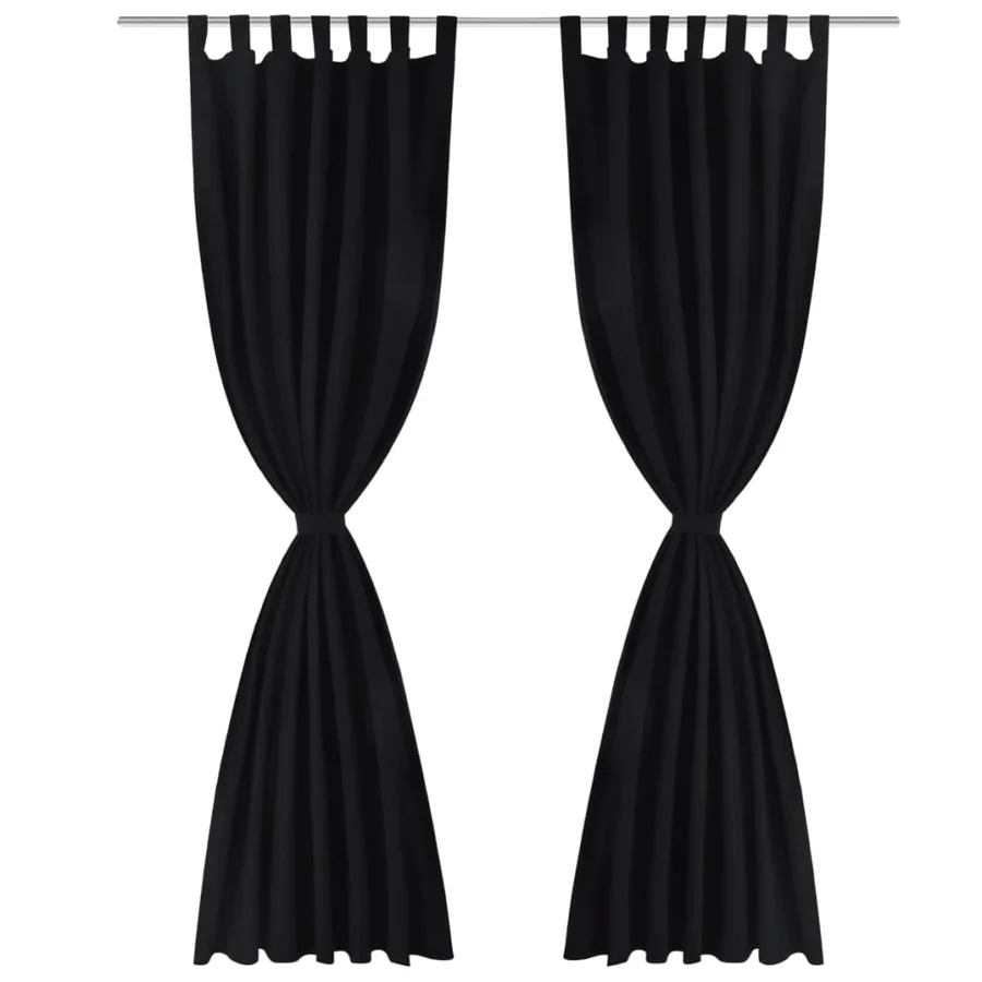 2 pcs Rideau à Passant Micro Satin Noir 140 x 245 cm - 2