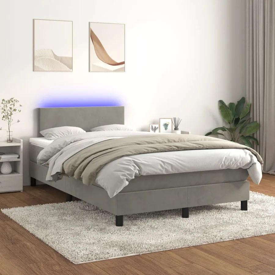 Sommier à lattes de lit avec matelas LED Gris clair 120x200 cm